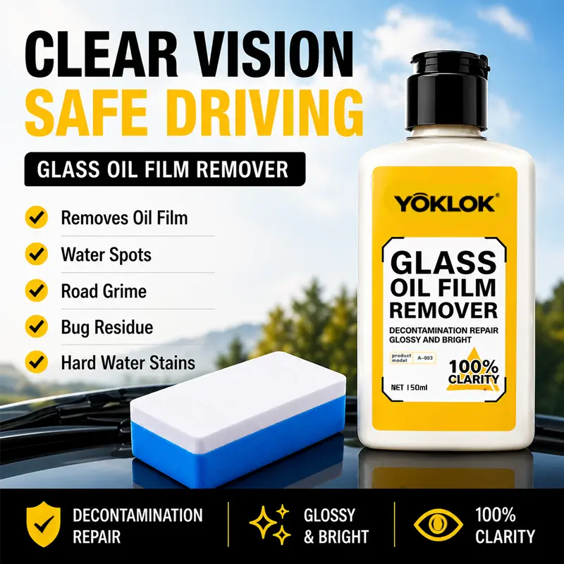 YOKLOK Car Glass Oil Film & Streak Remover, Auto Glass Cleaner for Windshields, Mirrors & Windows, Auto Detailing Product for Smudges, Grease, Fingerprints & Residue, Auto Detailing Products