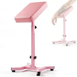 Pink Tattoo Arm Rest Stand, Sturdy Four-Corner Base, Adjustable Height, Thicken Soft Sponge Pad, Foldable Arm Rest Tattoo for Tattoo Studios And Salons