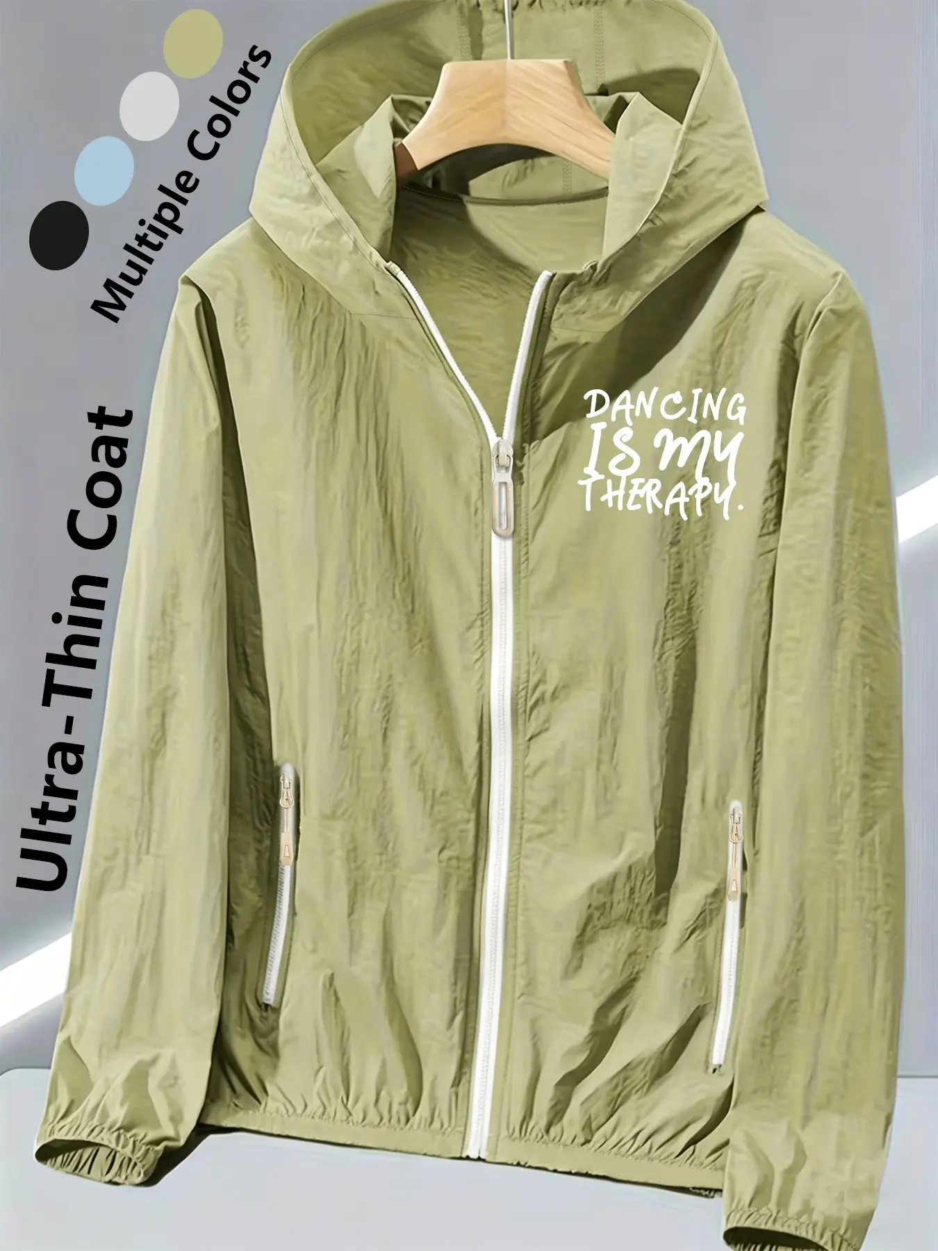 Womens Hooded Skin Coat with Dancing Is My Therapy Print Loose Slim Fit Comfortable Breathable Lightweight QuickDrying SkinFriendly for Daily Commute Casual Outings Outdoor Trips Multiple Colors AllSeason Versatile Jacket Coat