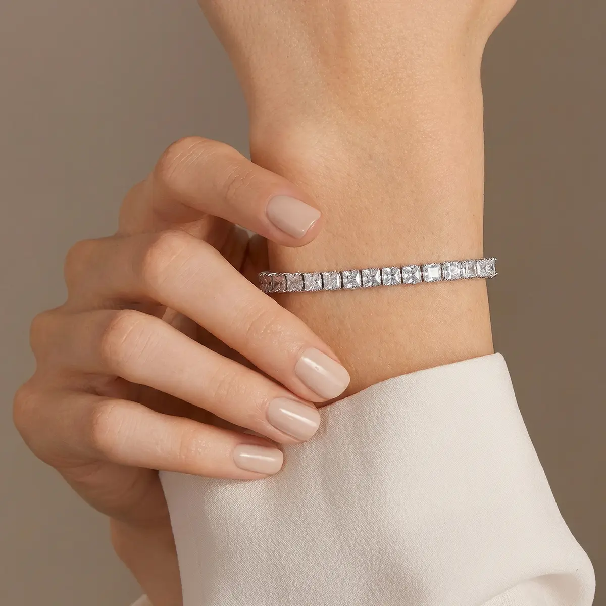 MINDEKA Elegant Silver Plated Tennis Bracelets for Women with 4mm Cubic Zirconia CZ Adjustable Stackable Jewelry Gift for Prom Wedding