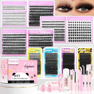 YIDUO Eyelash Cluster Kit, D Curvature Volume Cluster Lashes, Volume Eyelash Clusters, Dense Long Curled DIY Lash Extension Kit, 5-18mm, Includes Complete set of eye makeup tools Easy DIY at Home Eyelashes Extensions Cosmetic
