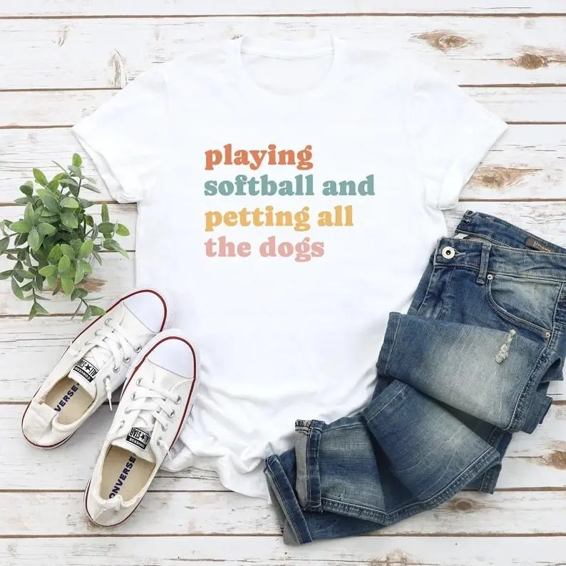 playing softball and petting all the dogs shirt, funny softball shirt, softball gifts, softball coach shirt, softball player tshirt