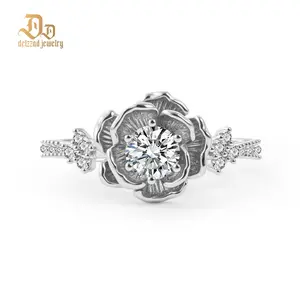 Delzzad 0.6ct Vintage Rose Engagement Ring Forever Rose Flower Wedding Ring Band D Color VVS Synthetic Moissanite Ring Jewelry Copper Perfect Birthday Engagement Wedding Anniversary Christmas Gift