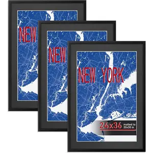 24x36 Poster Frame 3 Pack, Black Frame Display 20x30 Photo with mat or 24x36 Picture frame without Mat, Horizontal and Vertical Wall Mounting