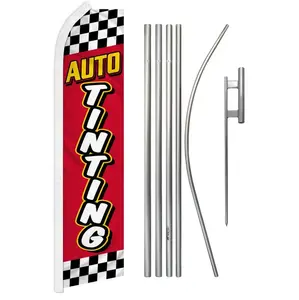 Red Checkered Auto Tinting Outdoor Banner with 5-Piece Steel-Aluminium Flag Pole Kit – Festive Home Backdrop, Party Decoration Supplies, Outdoor Banners