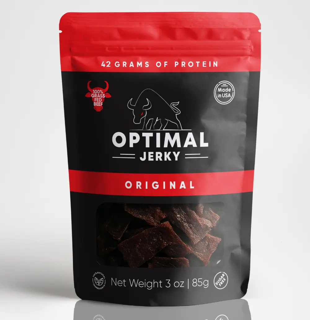 Optimal Jerky - America's Most Locked in Beef Jerky, 42 Grams of Protein, No Sugar, No Soy, Original Flavor, 3 oz Bag