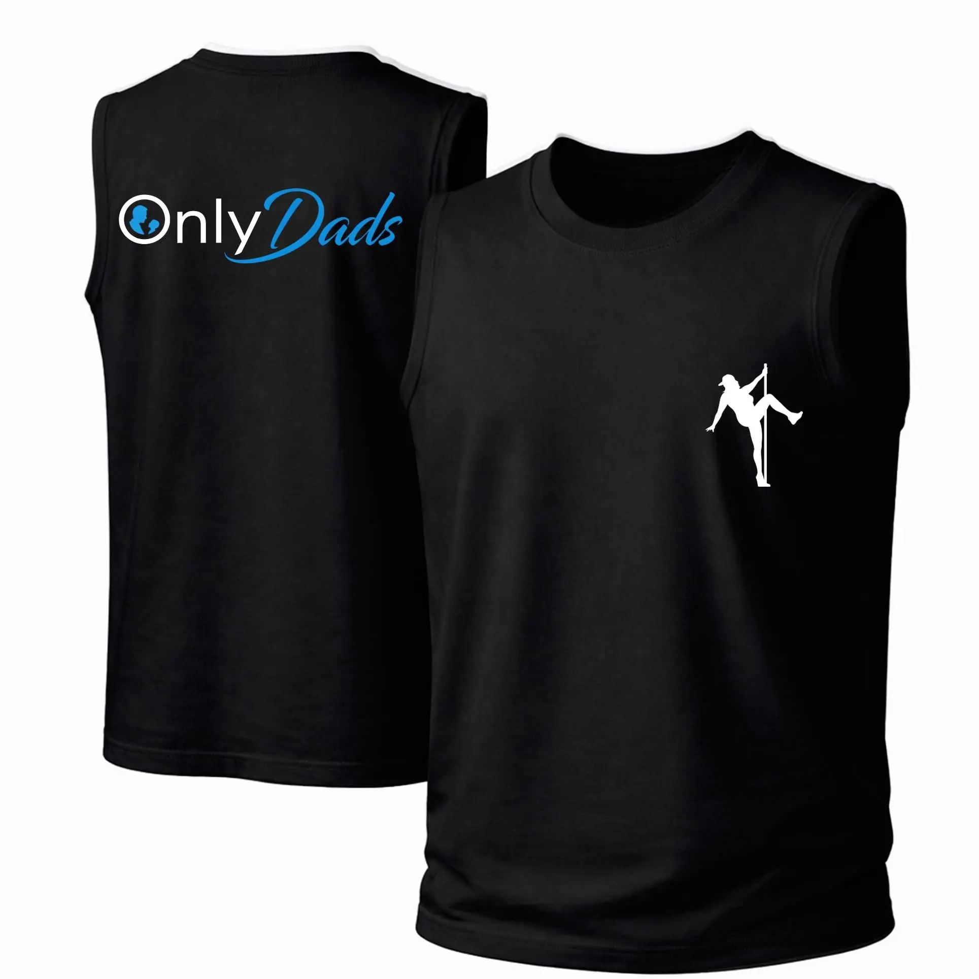 Men's Cotton Sleeveless Tank Top - "OnlyDads" Pole Dancer Printed Style. This Is A Casual Item Suitable For Both Men And Women, Especially Perfect For Spring And Summer; The Cool Print And Classic Crew Neck Cut