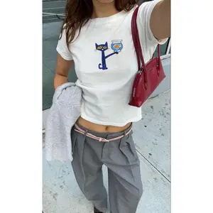 Y2K Fish Bowl Pete Cat Baby Tee – 90s Graphic Tee, Coquette Vintage Design, Y2K Cartoon Graphic Shirt for Cat Lovers