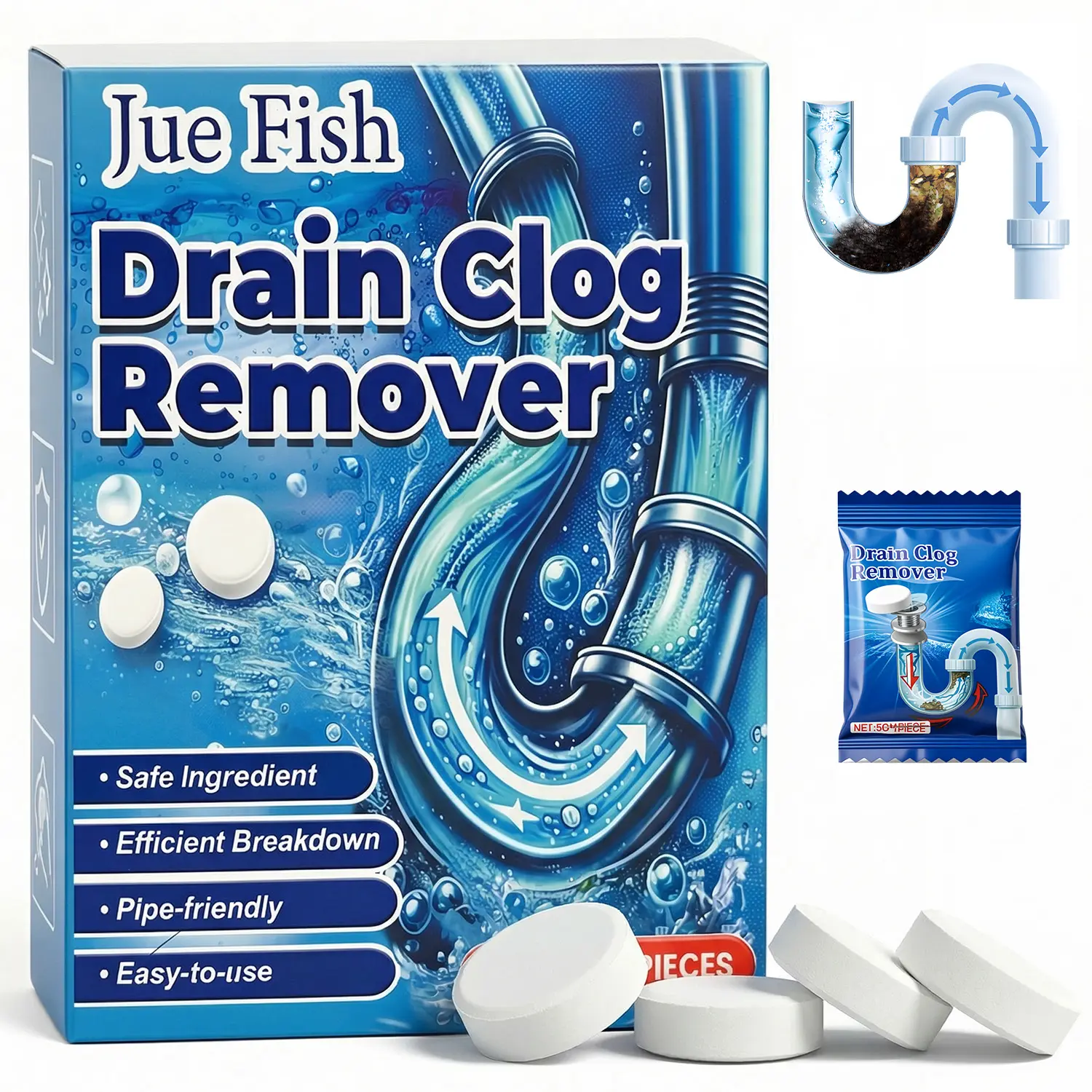 Buy 2 Get free laundry & color catcher sheets(Value $20). Multi-Functional Pipe Cleaner Tablets, For Washing Machines, Sewers & Septic Tanks, Toilets, Bathroom / Eaves / Drains, Clog remover, odor eliminator, descaling deodorizer, Drain Cleaner