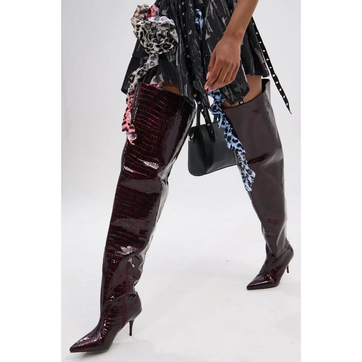 AZALEA WANG HALINA BURGUNDY CROC STILETTO BOOT
