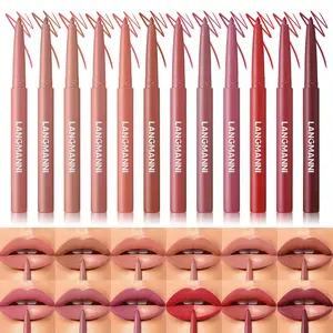 LANGMANNI 12-Color Matte Lip Liner Set Waterproof Long-Lasting Smudge-Proof Lip Contour Pen Non-Fading Silky Texture Daily Beauty Lip Makeup