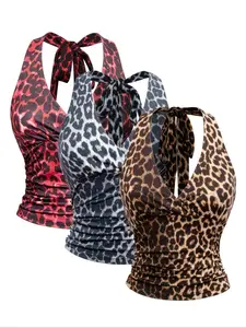 Women's Leopard & Zebra Striped Print Tie Back Tank Top, Casual Sleeveless Top for Daily Wear, Ladies Clothes for All Seasons