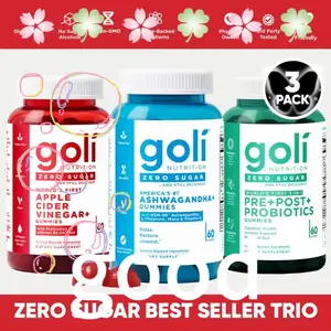 Zero Sugar  Trio - World's First 3-in-1 Pre, Post, Probiotic, Apple Cider Vinegar with Vitamin B12 and Probiotics To Address Bloating, Ashwagandha & L-Theanine, Vitamin D gummies. Gluten-Free, Vegan, Non-GMO & Gelatin-Free Bathroom