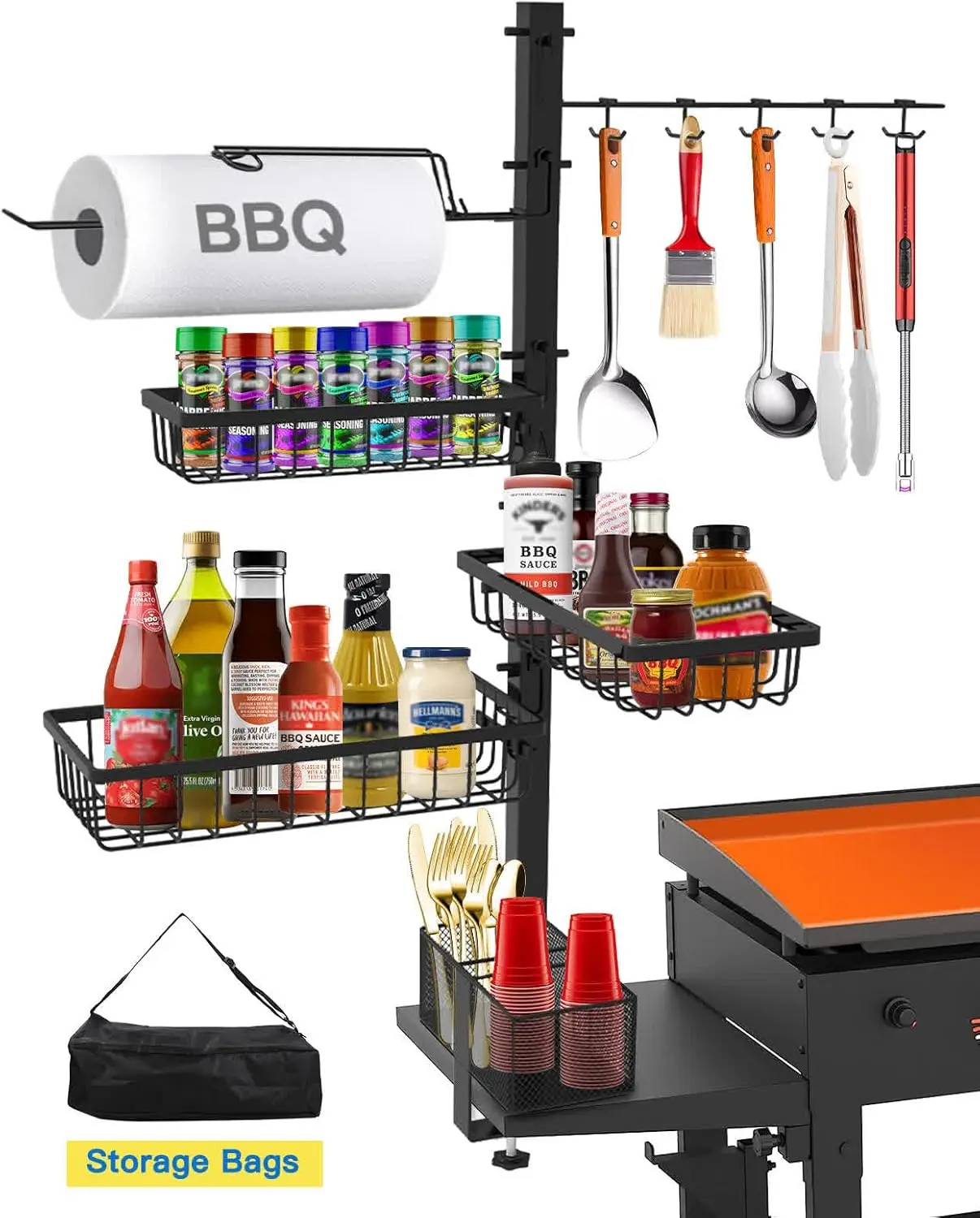 Griddle  for Blackstone Griddle Accessories, BBQ Grill  with Paper Towel Holder, Outdoor Kitchen Accessories for Camper, Grill Accessories Organizer, Picnic Utensil Condiment