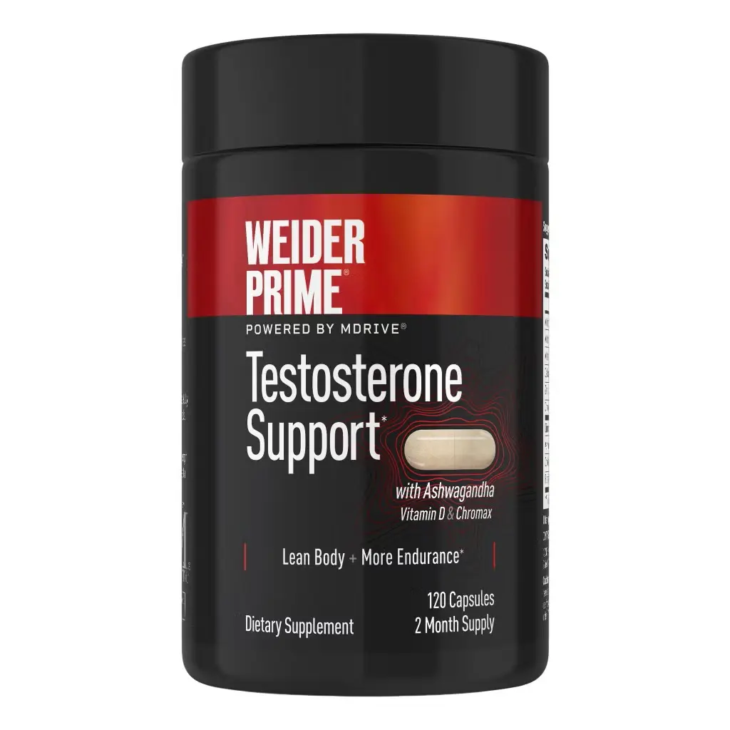 Weider Prime Testosterone Support Supplement with Ashwagandha, Vitamin D, and Chromax - 120 Capsules (2-Month Supply)