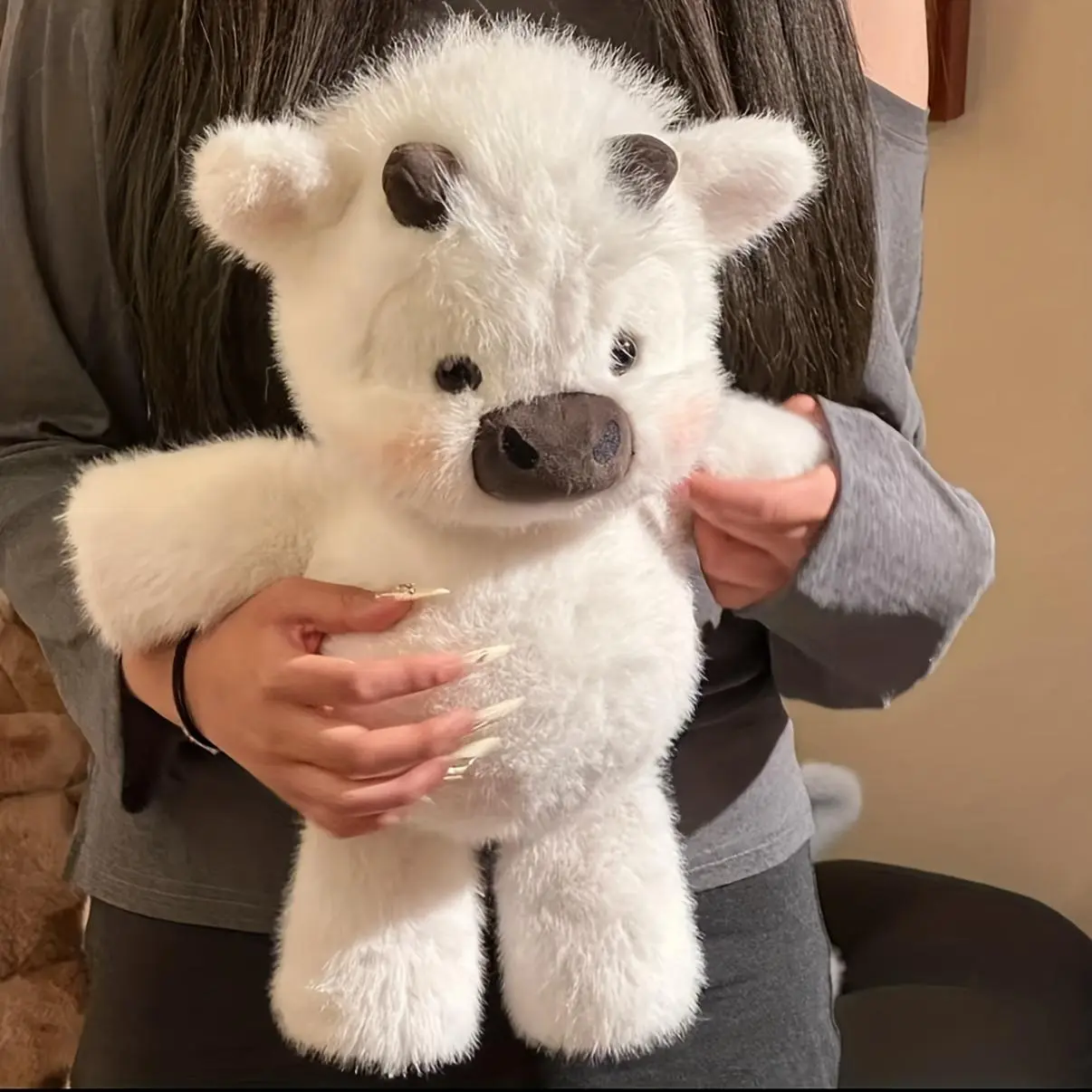 Durable Soft Plush Cow Stuffed Animal Doll - Polyester, Cute Animal Design, 0+ Years Safe, No Battery Needed, Daily & Travel Companion, Ideal Birthday Gift