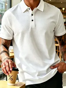 Men's High-End Classic Waffle Polo Shirt, Summer Casual Breathable Turn-Down Collar Short Sleeve, Fashion Slim-Fitting Plain Pattern