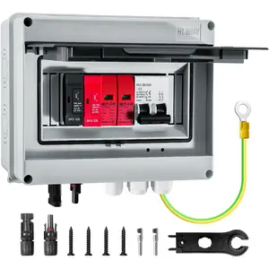 Combiner Box IP65 Waterproof with 63A Circuit Breaker 32A Fuse Lightning Arrester for On Grid Off Grid Solar Panel System 1 Input 1 Output PV