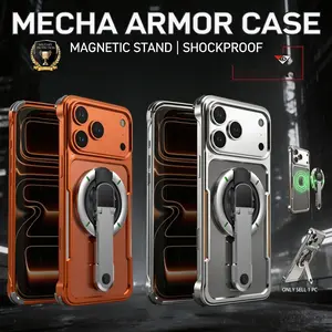 Aluminum armored metal bumper frame iPhone 17 Pro Max phone case, borderless heat dissipation design, with magnetic rotating bracket, screen protector integrated fashionable protective cover Accessories