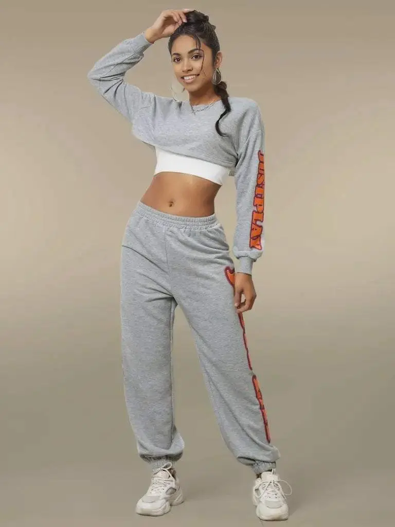 Cropped Sweatshirt and Sweatpants Set