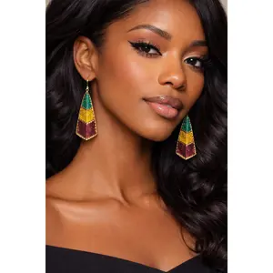 Tri-Color Embossed African Print Layered Drop Earrings