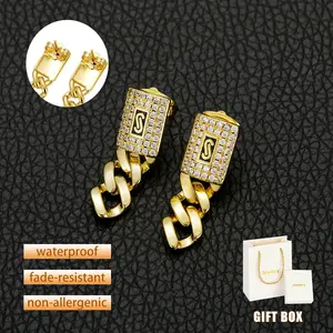 Women's S-Shaped Square Diamond Earrings - Elegant, Sparkling Design, Timeless Jewelry, Perfect Valentine's Day Gift for Her