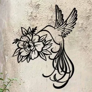 Bird & Floral Flower Design Wall Art, Metal Hanging Wall Decor, Outdoor Garden Yard Fence Decoration, Home Decor, Room Decor, Bedroom Refresh Decor