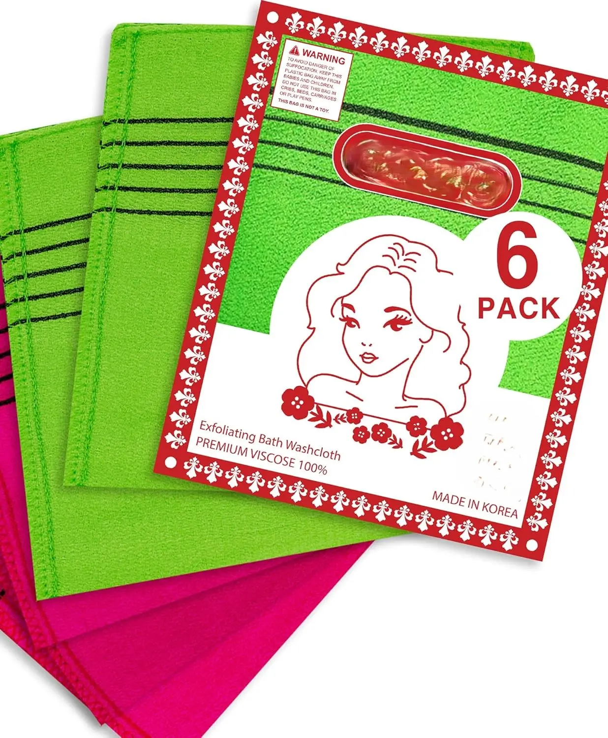 6 Pack Korean Exfoliating Bath Washcloths, Premium Viscose Rayon Body Scrub Mitts, Anti Shrink Shower Washcloths for Men and Women