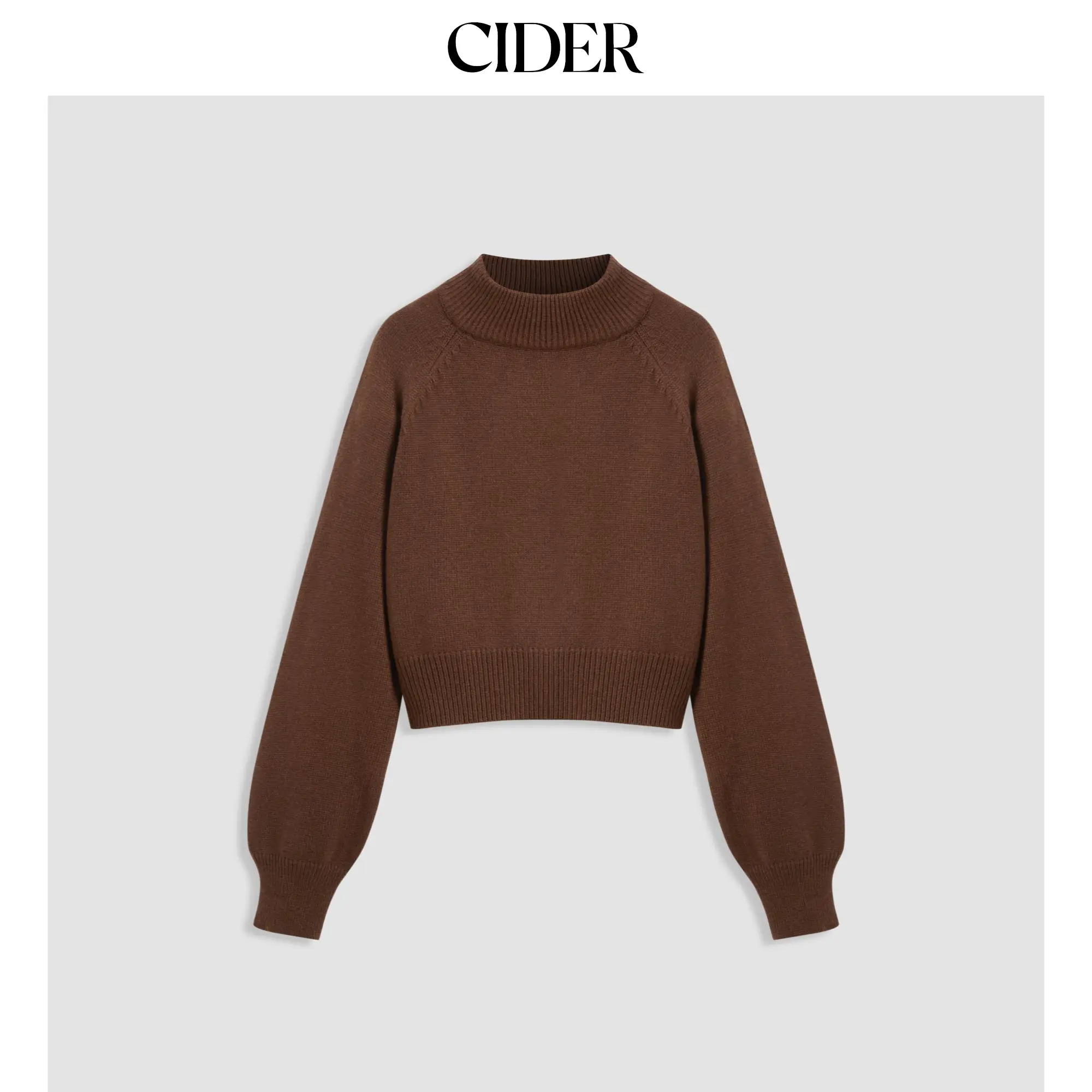 Cider [size 2-26] Knit Wool-blend High Neck Solid Long Sleeve Crop Sweater, Tops, Basic, Longsleeves, Women, Knitwear, Fitted, Machine Washable, Wool-Like Fabric