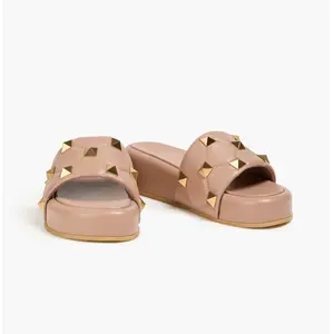 Valentino Garavani Leather Platform Slides Roman Stud Quilted Size 40