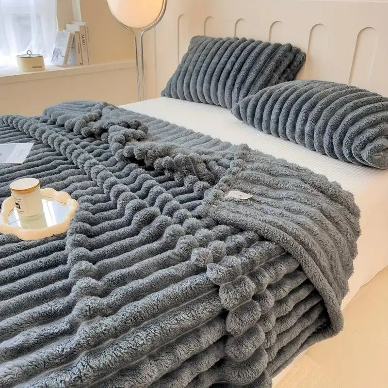 Jeffans 3D Striped Textured Fluffy Blanket, Fleece Throw Blanket,Soft Fleece Throw Blanket for Sofa & Bed, All Season Machine Washable Decorative Blanket, Perfect Gift for Home, Living Room & Dorm