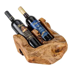 THY COLLECTIBLES 1 Bottle Hand-Carved Natural Grain Rustic Wooden Wine Bottle Holder, Tabletop Display Stand with Unique Form for Home, Restaurant Bar Decor