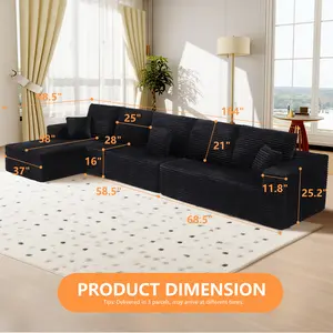 HSECOYAY Oversized 164'' L Shape Cloud Couch Plus Sectional Sofa with Chaise Modern Modular Sofa with 8 Soft Pillows & Lounge Chairs Boneless Upholstered Couches for Living Room Bedroom Plush Corduroy Fabric