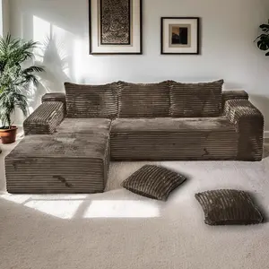 【2 Packages Shipping】105.9"Boneless Cloud Sectional Sofa, Modern Minimalist Oversized L-Shaped Modular Sectional Sofa With Chaise Lounge, No Assembly Required, Black/Khaki Living Room Furniture sofa bed