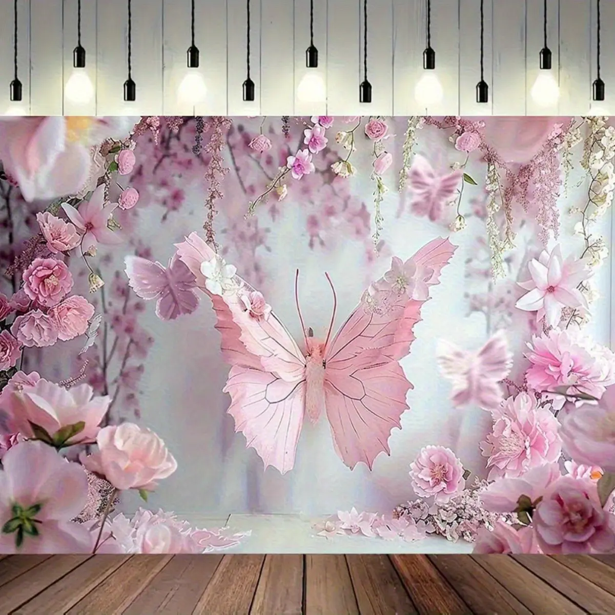 1pc Large 2D Flat Magic Butterfly Garden Tapestry Banner - Bright Pink & White Butterflies, Flower Patterns, Durable Polyester Wall Hanging for Artistic Use, Girly Spaces, Living Room & Home Decor Needs, Room Decor, House Decor