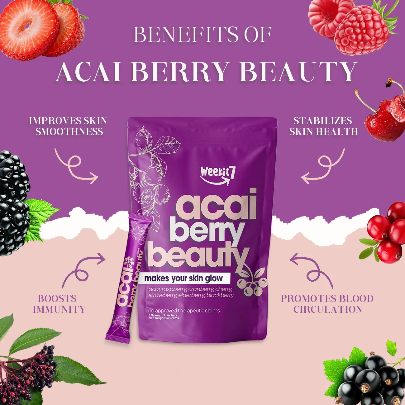 Weekit7 Acai Berry Cleanse Organic Acai Berry Powder,Superfood Acai Berries Purple Powder Edible Dietary Supplement Fitness. Non-GMO No Preservatives Beverage Mixed