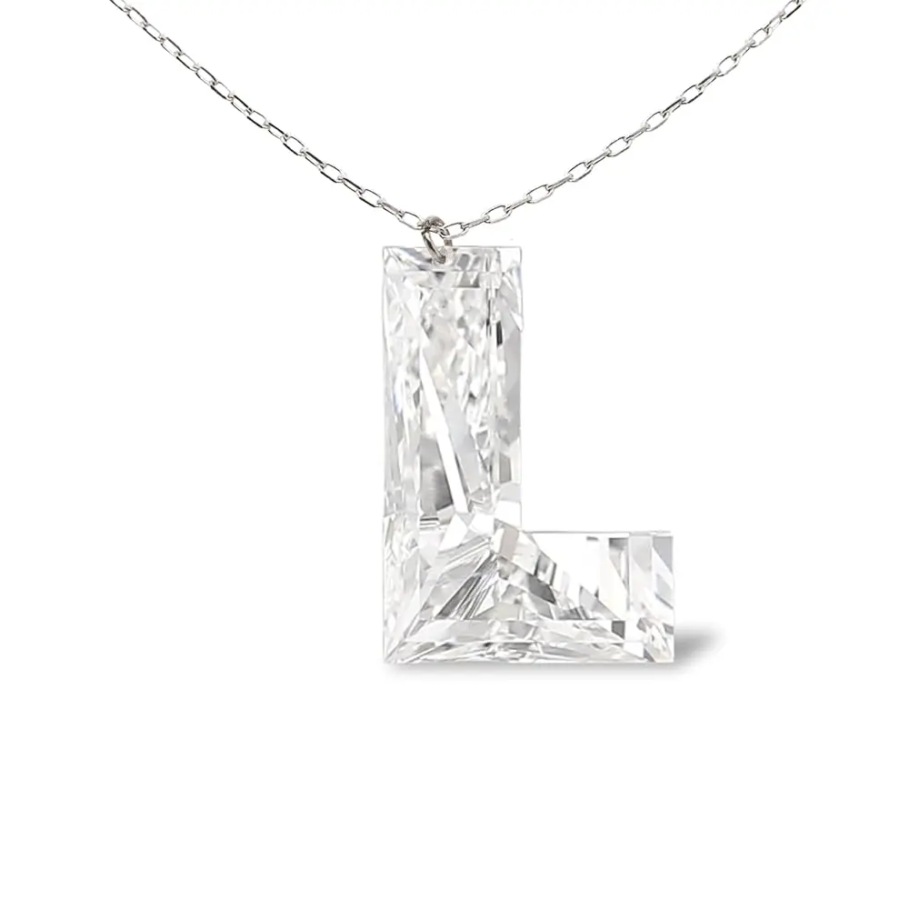 Privosa Jewelry Lab Grown Diamond L Initial Pendant Necklace for Women - White Gold - Adjustable 16-18 Inch Silver Chain