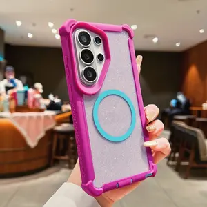 Advanced glitter magnetic phone case suitable for Samsung Galaxy S26Ultra S25Ultra S24Ultra S23Ultra S22Ultra S21Ultra Note20Ultra S26Plus S25Plus S24Plus Supports wireless charging, car magnetic suction, anti slip and anti drop