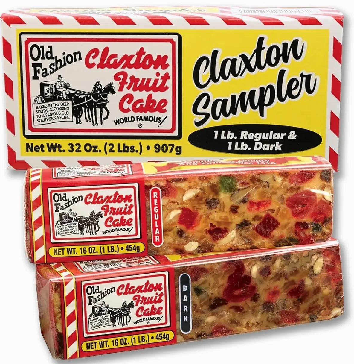 Claxton Fruit Cake Sampler – 2-1 Lb Loaves, Regular & Dark Recipe Duo, Individually Wrapped in Signature Gift Carton | Old-Fashioned Holiday Fruitcake Since 1910