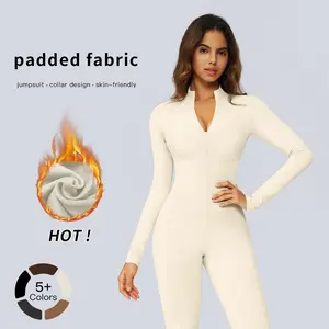 Tenwolf Women’s Solid Zip-Up Skiing Jumpsuit, Casual Sporty Long-Sleeve One-Piece for Skiing and Cycling, Fall & Winter Ladies Athletic Wear, Stretchable Activewear