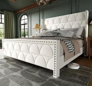 King Size Bed Frame with 56" Headboard - 1000LBS Capacity Support, Velvet Upholstered Wingback Platform Bed Frame, Noise Free, Sturdy Wooden Slat Support