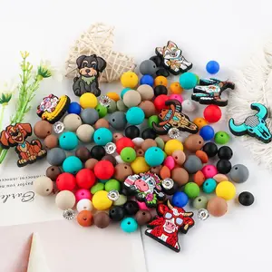 Animal Design Silicone Beads, 50pcs/set Cute Round Silicone Beads, Bulk Beads DIY Jewelry Making Supplies for Keychain, Pen, Bracelet, Necklace, DIY Beading Accessories, DIY Jewelry Decoration