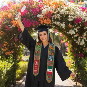 Personalized Mexican Graduation Stole, Mexican Flag Grad Sash Class of 2026, Mexico Pattern Stoles, Custom Name School Sashes Senior Gift Graduation Stole
