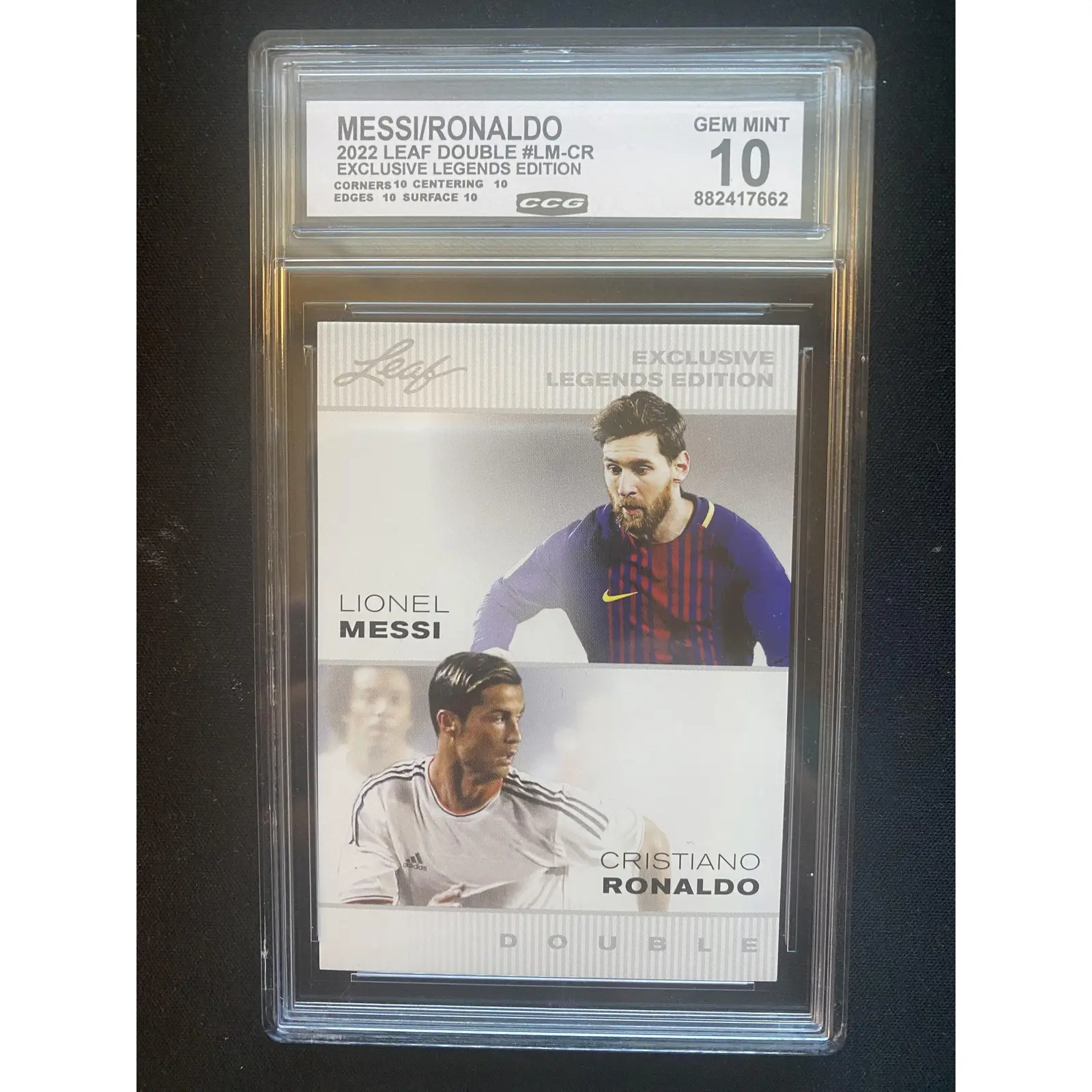 Lionel Messi / Christiano Ronaldo 2022 Leaf Double Exclusive Legends CCG 10 gem