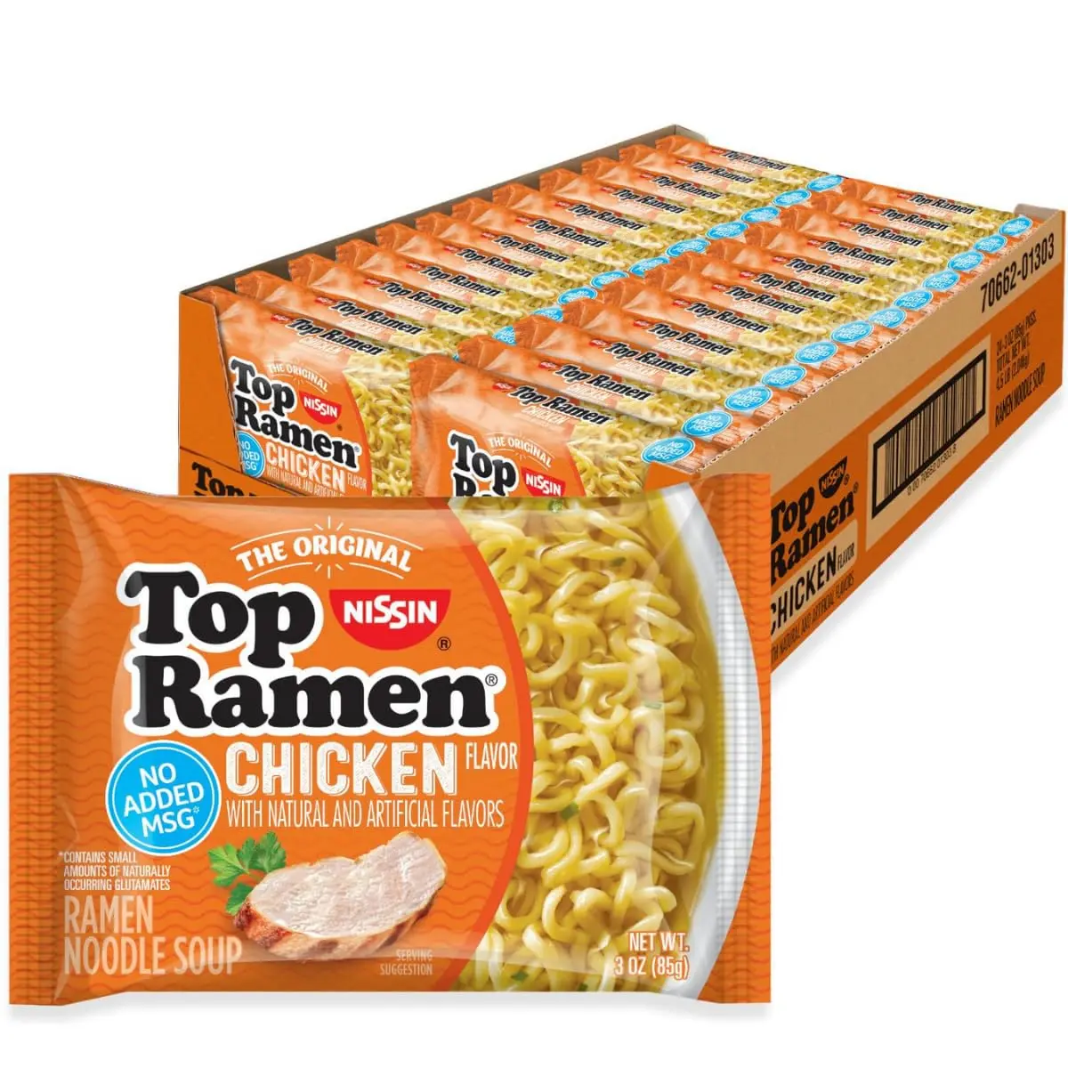 Nissin Top Ramen Noodle Soup, Chicken, 3 Ounce (Pack of 24) | Quick, convenient meal ready in minutes with just hot water.