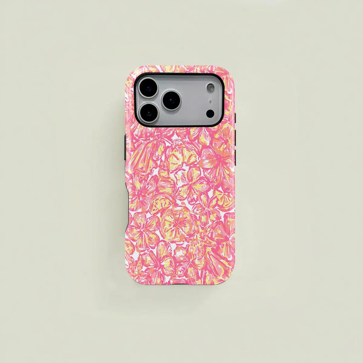 This refreshing pink and yellow watercolor-style floral case is a durable 2-in-1 protective case, compatible with MagSafe, and suitable for iPhone 17/16/15/14/13/12/11 Pro Max/Plus/Pro. A simple and stylish phone case, it makes a perfect birthday gift.