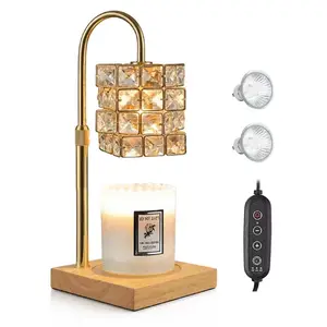 Crystal Magic Cube Lamp Modern Metal Candle Warmer Lamp with Timer & Brightness Control Adjustable Flameless Safety Cylindrical Decorative for Home Decor & Relaxation Amber-Scented Jar Candle Warmer Lamp