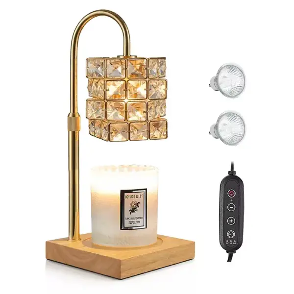 Crystal Magic Cube Lamp Modern Metal Candle Warmer Lamp with Timer & Brightness Control Adjustable Flameless Safety Cylindrical Decorative for Home Decor & Relaxation Amber-Scented Jar Candle Warmer Lamp