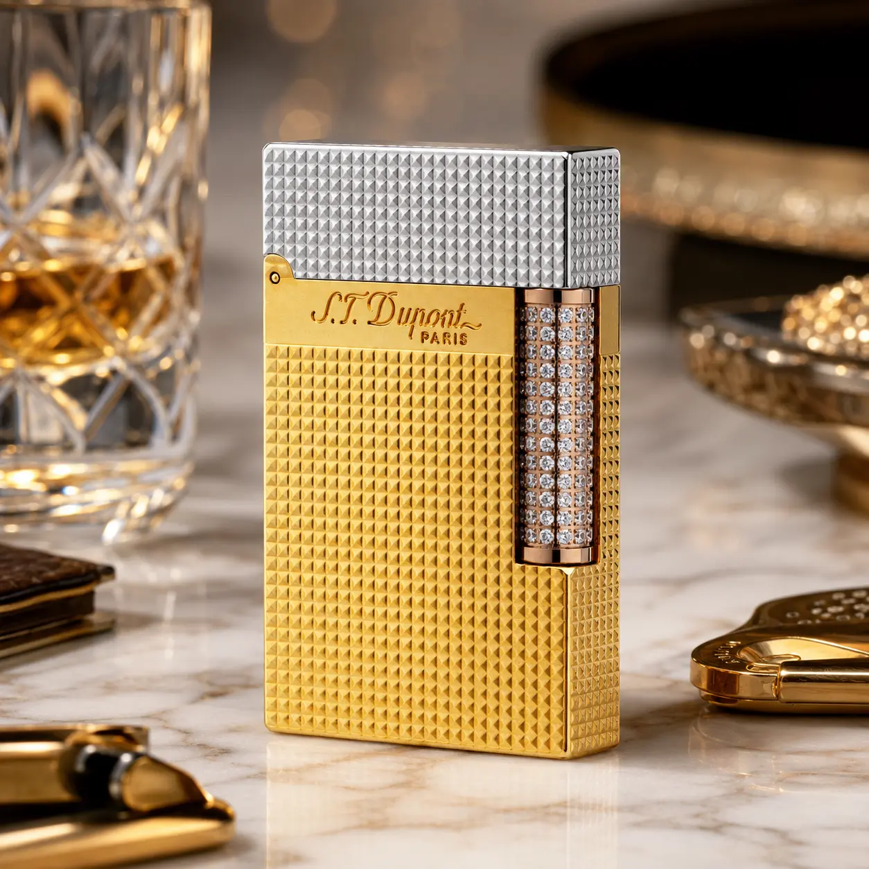 [Special Edition] DPT L2 Series 150th Anniversary Rhinestone-Embellished Luxury Look Solid Brass Lighter - Adjustable Flame, No Butane Gas, Ideal Gift for Boyfriends (Lighter Accessory), Accessories, Metal
