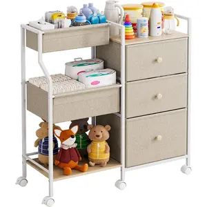 Organizer and Storage - 3 Tier Rolling Cart with Dividers and Drawers, Easy to Assemble, Mobile Utility Cart with Wheels for , Bedroom, Changing Table & ,